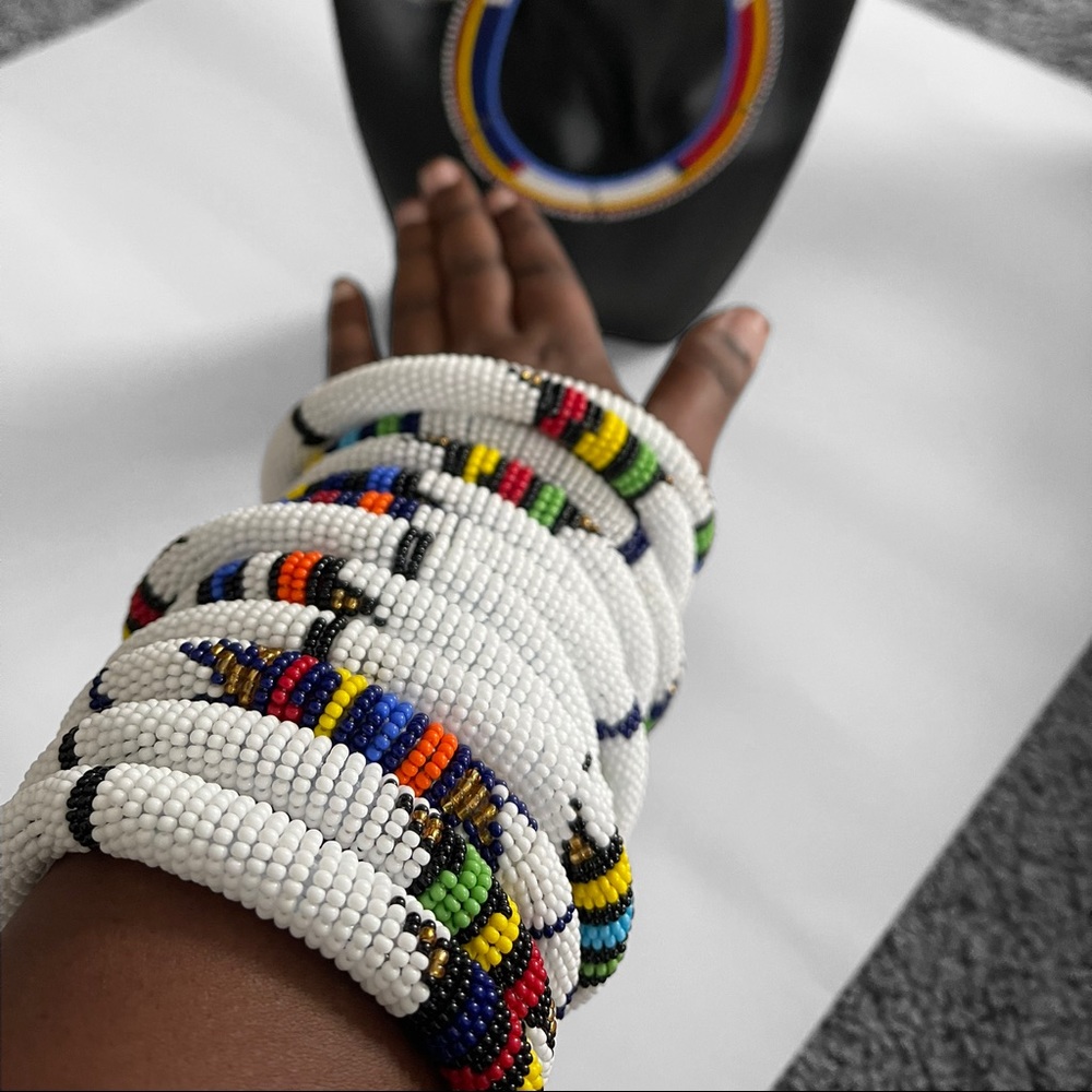 6 Maasai white bracelets